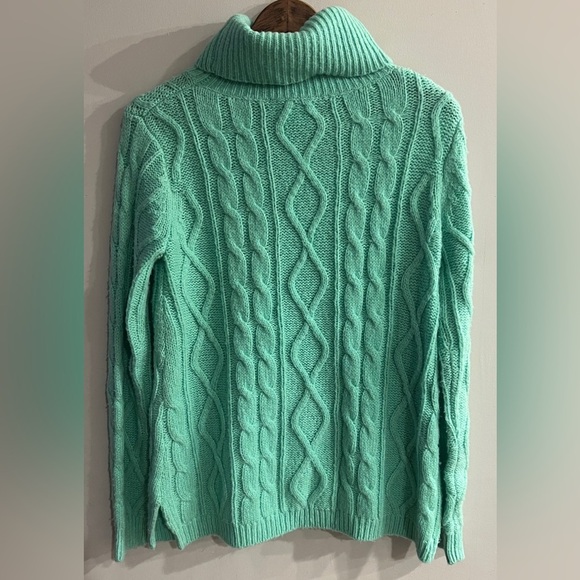 VINEYARD VINES Women’s Light Green Wool Blend Cable Knit Turtleneck Sweater - Picture 2 of 3